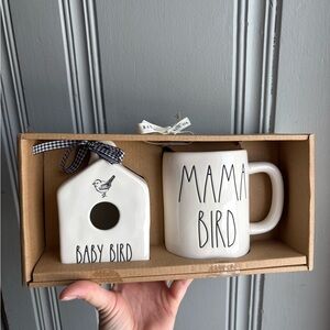 Rae Dunn White Ceramic Mug and Birdhouse MAMA BIRD, BABY BIRD Set